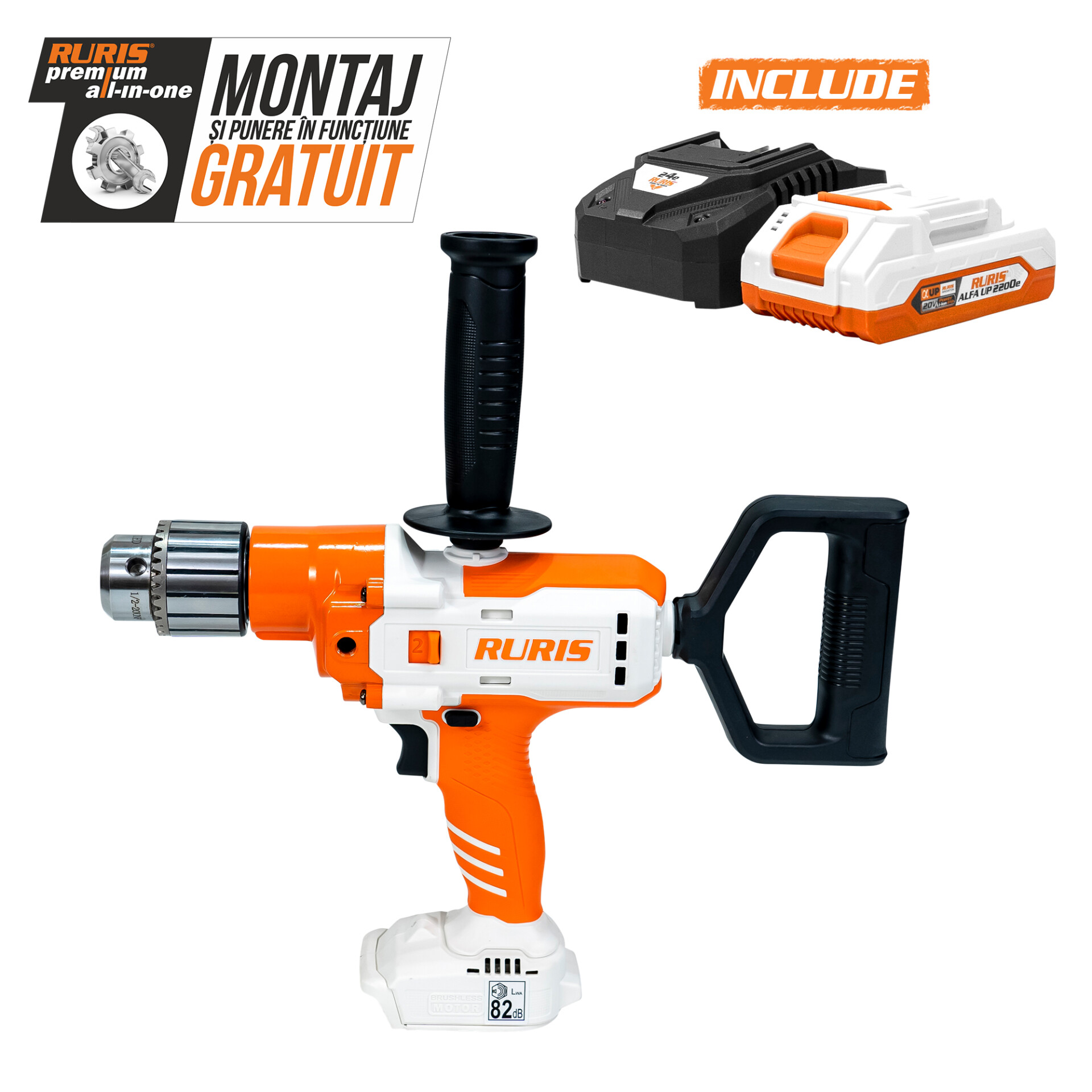 Masina de gaurit multifunctionala pe acumulator RURIS RMX1390 Power Alfa UP {contine acumulator+incarcator}