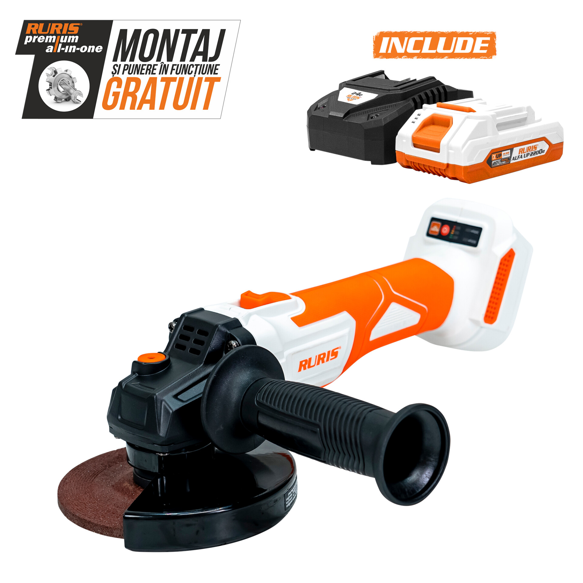 Polizor unghiular pe acumulator RURIS RMX4125 Power Alfa UP {contine acumulator+incarcator}