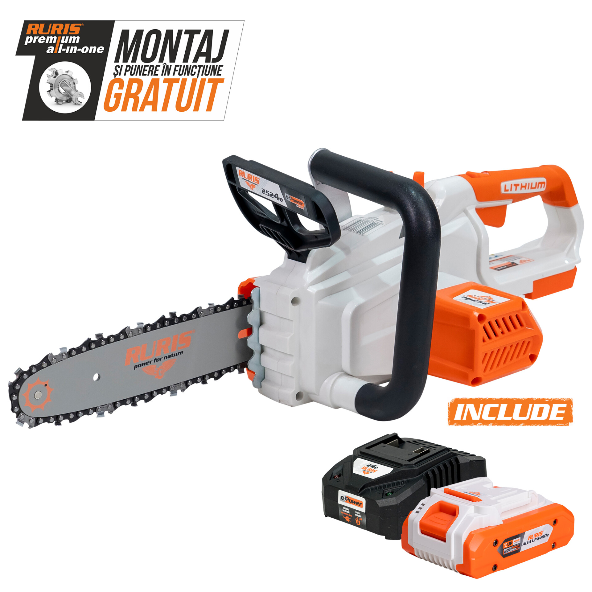 Imagine generala motoferastrau pe acumulator RURIS 2524e POWER ALFA UP